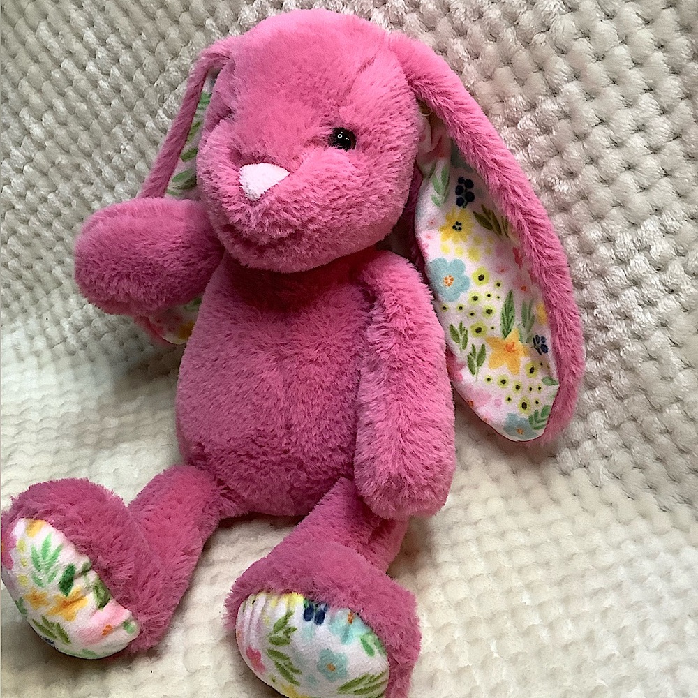 Dan Dee International Fuchsia Pink Bunny Rabbit Floral Ears Feet Stuffed Animal
